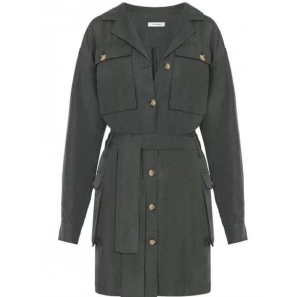 Anine Bing Kaiden Utility Mini Shirt Dress in Willow Green Women's XS NWT - Picture 4 of 12